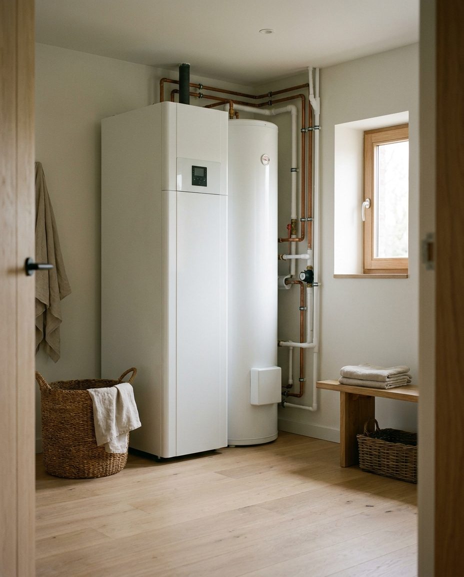 Binnenunit van een all-electric warmtepomp met boilervat