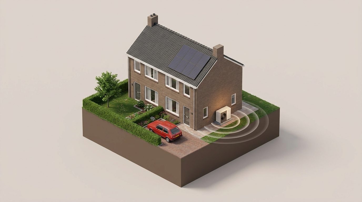 Twee-onder-een-kapwoning met warmtepomp aan de zijgevel